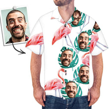 Custom Face Hawaiian Shirt Men's Photo Shirt All Over Print Shirt - Flamingo And Palm Leaves