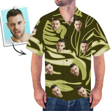 Custom Face Hawaiian Shirt Men's Photo Shirt All Over Print Shirt - Dark Green Leaves