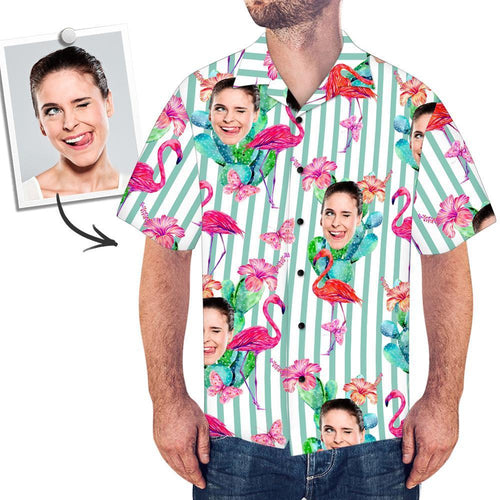 Custom Face Hawaiian Shirt Men's Photo Shirt All Over Print Shirt - Flamingo