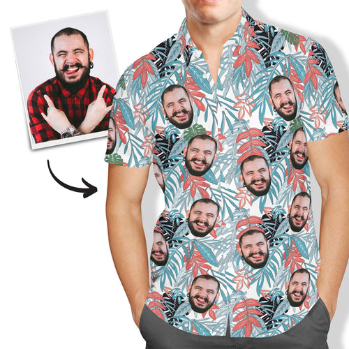 Custom Face Hawaiian Shirt Men's Photo Shirt All Over Print Shirt - Leaves