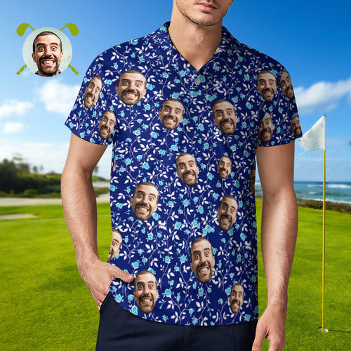 Custom Face Polo Shirt For Men Flower Power Personalised Hawaiian Golf Shirts - MyFaceSocksAu