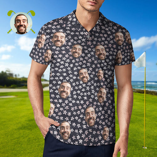 Custom Face Polo Shirt For Men Flowers Style Personalised Hawaiian Golf Shirts - MyFaceSocksAu