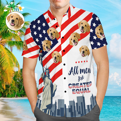 Fourth of July Custom Hawaiian Shirt with Dog Photo Personalised Hawaiian Shirt American Flag Shirt - MyFaceSocksAu