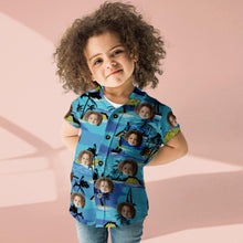 Custom Face Hawaiian Shirt Kid's All Over Print Large Leaves Short Sleeve Shirt