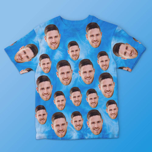 Custom Face Men's T-shirt Personalised Photo Funny Tie Dye T-shirt Gift For Men Blue - MyFaceSocksAu