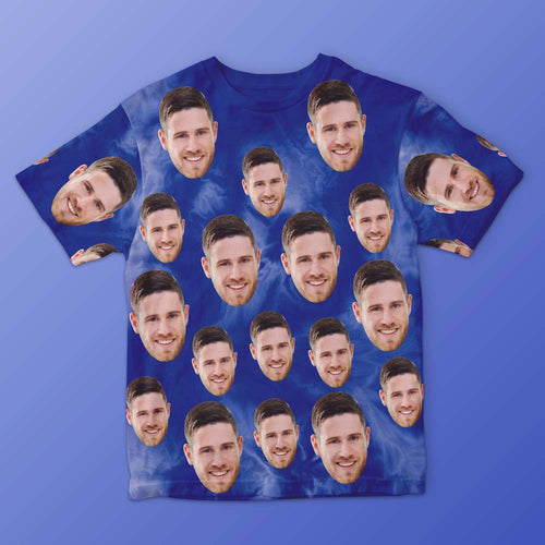 Custom Face Men's T-shirt Personalised Photo Funny Tie Dye T-shirt Gift For Men Dark Blue - MyFaceSocksAu