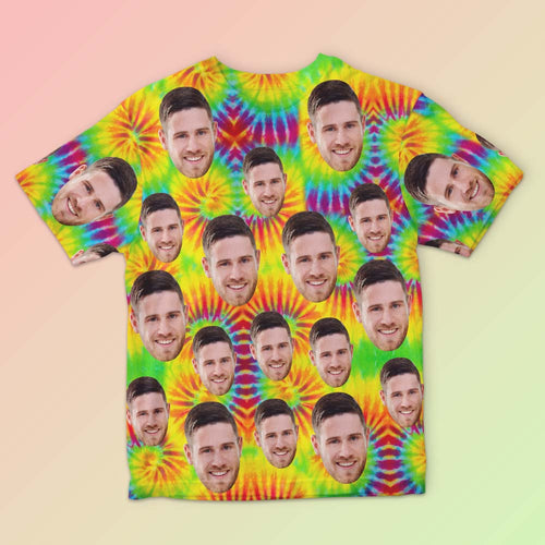 Custom Face Men's T-shirt Personalised Photo Funny Tie Dye T-shirt Gift For Men Colorful - MyFaceSocksAu