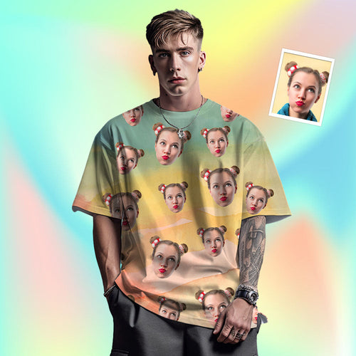 Custom Face Men's T-shirt Personalised Photo Funny Color ink T-shirt Gift 4 Style - MyFaceSocksAu