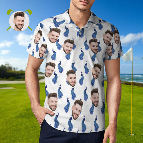 Men's Custom Face Shirt Personalised Golf Shirts Pink Royal Blue Peacock - MyFaceSocksAu