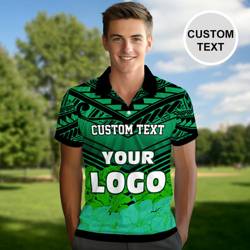 Men's Custom Logo Polo Shirt Personalised Name Hawaiian Golf Shirts Gift for Him - MyFaceSocksAu