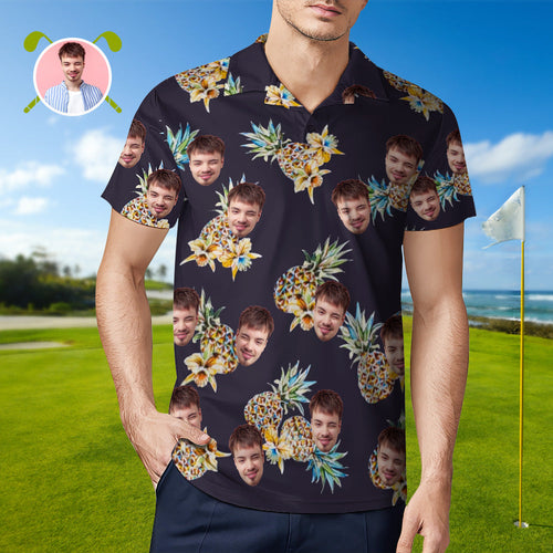 Men's Custom Face Shirt Personalised Golf Shirts For Him Vintage Pineapple And Orchid - MyFaceSocksAu