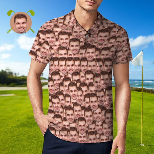 Men's Custom Face POLO Shirt Personalized Golf Shirts For Him Face Mash - MyFaceSocksAu
