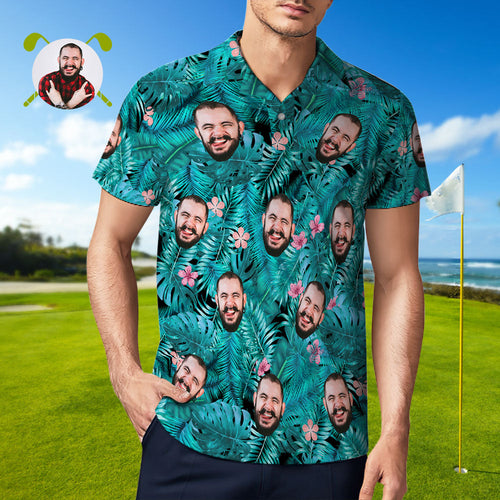 Men's Custom Face POLO Shirt Personalized Blue Golf Shirts For Him Pink Flower - MyFaceSocksAu