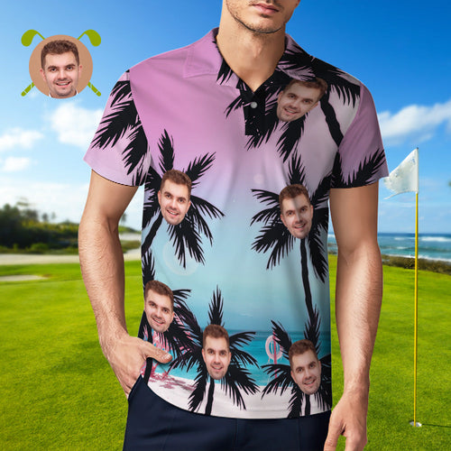 Custom Polo Shirt Hawaiian Golf Polo Shirts Beach Style Coconut Trees - MyFaceSocksAu