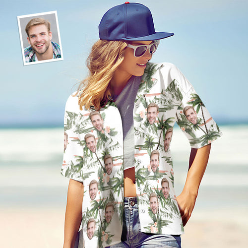 Custom Face Shirt Personalized Photo Women's Hawaiian Shirt Gift - Coconut Tree - MyFaceSocksAu