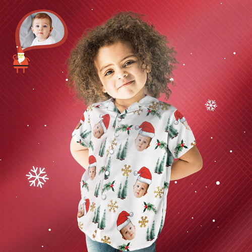 Custom Face Personalised Kid's Christmas Hawaiian Shirt Your Face With Santa Hat