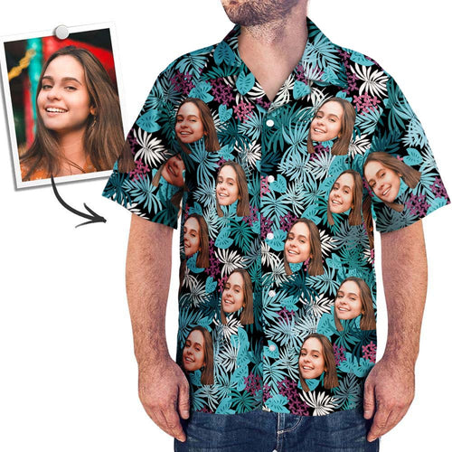 Custom Face All Over Printed Hawaiian Shirt Leaves
