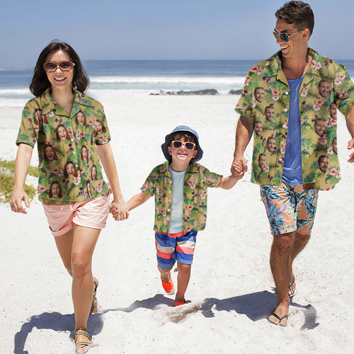 Custom Photo Hawaiian Shirt Couple Outfit Parent-child Wears Personalised Face Hawaiian Shirt Gift Fashion Apparel