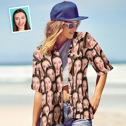 Custom Face Shirt Women's Hawaiian Shirt Face Mash