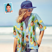 Custom Photo Hawaiian Shirt Couple Outfit Parent-child Wears Personalised Face Hawaiian Shirt Gift Big Pineapple