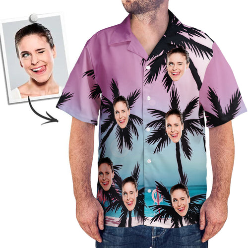 Custom Face Hawaiian Shirt Men's Photo Shirt All Over Print Shirt - Beach Coconut Trees