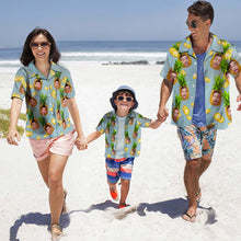 Custom Photo Hawaiian Shirt Couple Outfit Parent-child Wears Personalised Face Hawaiian Shirt Gift Big Pineapple
