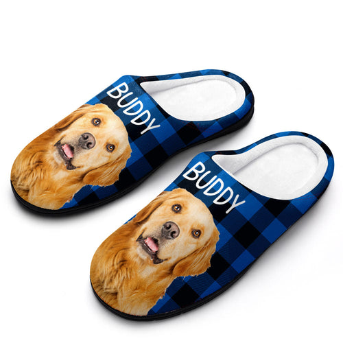 Custom Photo Women's and Men's Slippers Personalized Casual House Cotton Slippers Christmas Gift Pet Dog - MyFaceSocksAu