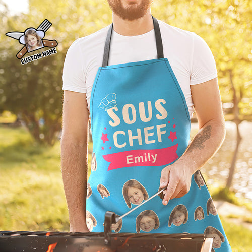 Custom Face Kitchen Apron Father's Day Gifts - SOUS CHEF