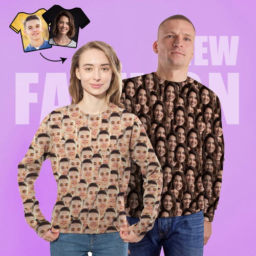 Custom Face Unisex Sweatshirt Casual Printed Photo Crewneck Shirt For Men Women - Mash Face - MyFaceSocksAu