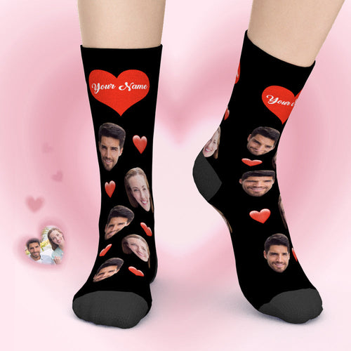 Christmas Gift Ideas for Lover, Custom Face Socks Add Pictures and Name - Heart