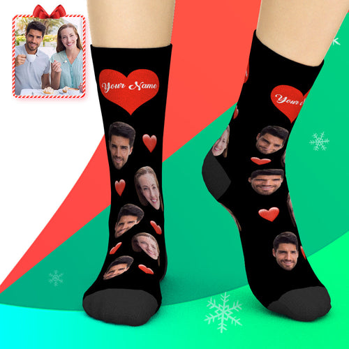 Christmas in July 3D Preview Custom Face Heart Socks with Your Text