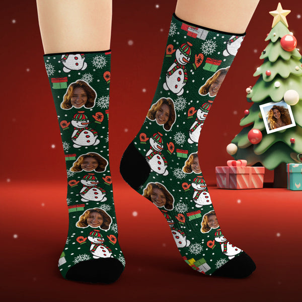 Custom Face Socks Personalised Photo Green Socks Funny Snowman - MyFaceSocksAu