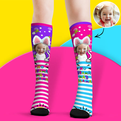 Custom Face Socks Knee High Socks 3D Cat Ear Cartoon Socks - MyFaceSocksAu