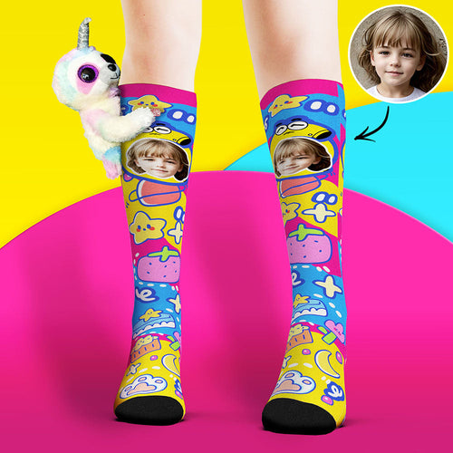 Custom Socks Knee High Face Socks Sloth Doll Colorful Socks - MyFaceSocksAu