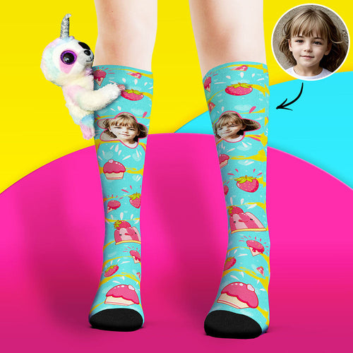Custom Socks Knee High Face Socks Sloth Doll Pink Dessert Socks - MyFaceSocksAu