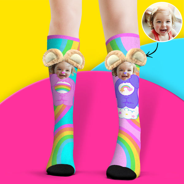 Custom Socks Knee High Face Socks 3D Plush Bear Ears Socks - MyFaceSocksAu