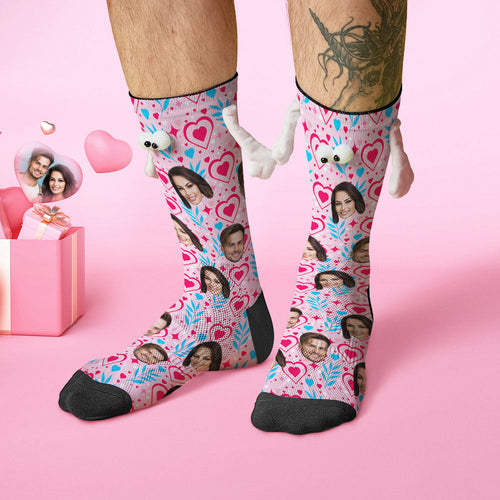 Custom Face Socks Funny Doll Mid Tube Socks Magnetic Holding Hands Socks Double Love Valentine's Day Gifts - MyFaceSocksAu