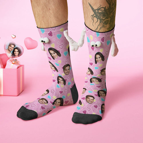 Custom Face Socks Funny Doll Mid Tube Pink Socks Magnetic Holding Hands Socks Valentine's Day Gifts - MyFaceSocksAu