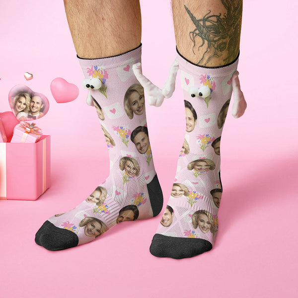 Custom Face Socks Funny Doll Mid Tube Socks Magnetic Holding Hands Socks Flower Valentine's Day Gifts - MyFaceSocksAu