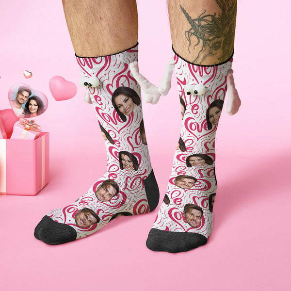 Custom Face Socks Funny Doll Mid Tube Socks Magnetic Holding Hands Socks Love Heart Valentine's Day Gifts - MyFaceSocksAu