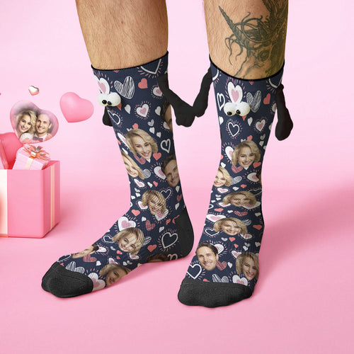 Custom Face Socks Funny Doll Mid Tube Socks Magnetic Holding Hands Socks Valentine's Day Gifts - MyFaceSocksAu