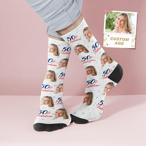 Custom Face and Age Socks Personalized Birthday Socks Birthday gift - Fabulous