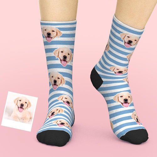 Custom Face Socks Add Pictures And Name Pet Dog Socks - Stripe