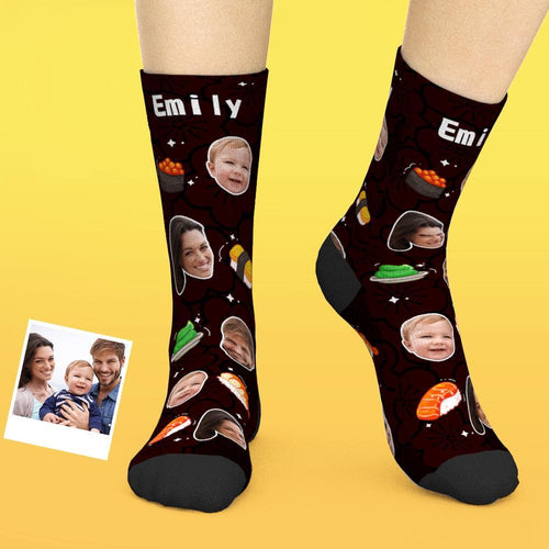 Custom Face Socks Add Pictures And Name - Sushi