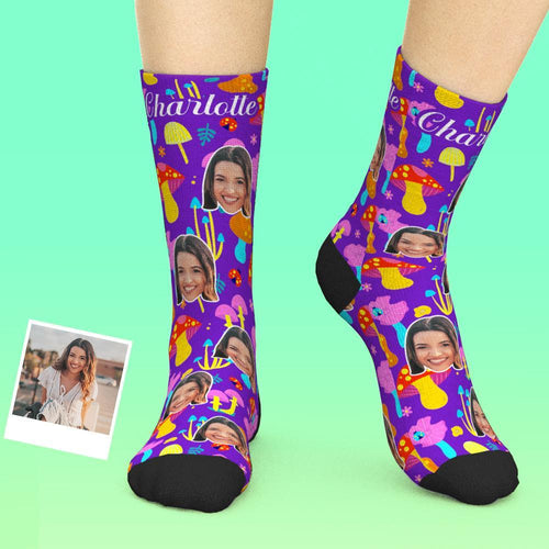 Custom Face Socks Add Pictures And Name - Colorful Mushrooms