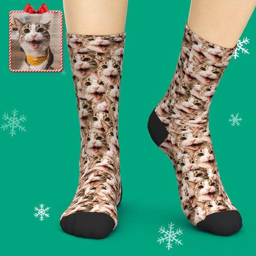 Custom Face Mash Socks Santa hat Dog