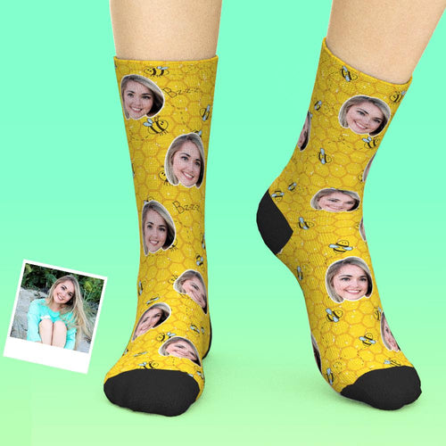 Custom Face Socks Add Pictures And Name - Bee Socks