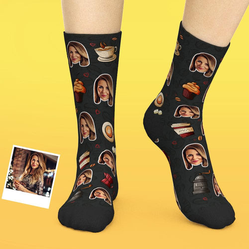 Custom Face Socks Add Pictures And Name - Coffee