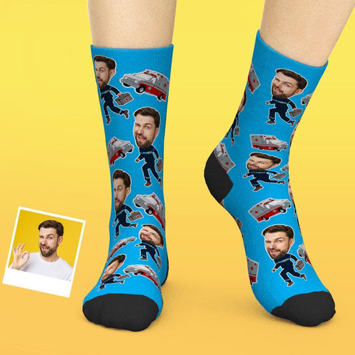 Custom Face Socks Add Pictures And Name - EMT Socks Medical Worker Gift For Men
