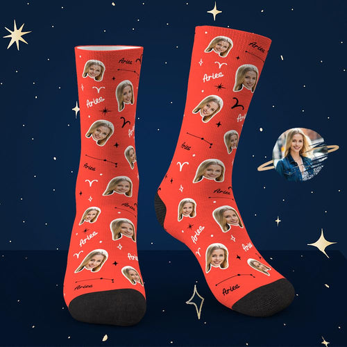 Custom Aries Lucky Socks Personalized Face Exclusive Constellation Lucky Socks - MyFaceSocksAu